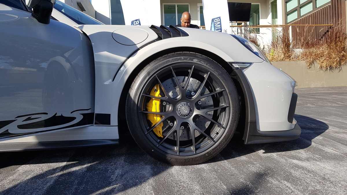 Close up of wheel, brake discs and caliper